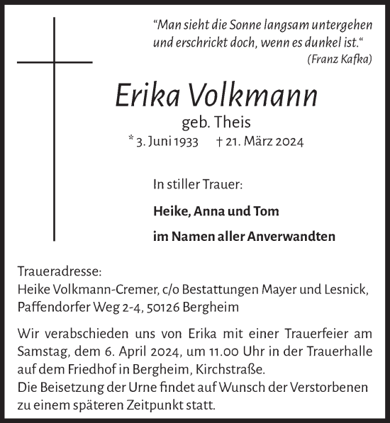 Anzeige von Erika Volkmann von  Werbepost 