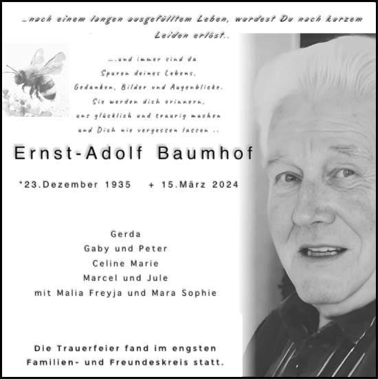 Anzeige von Ernst-Adolf Baumhof von  Anzeigen Echo 