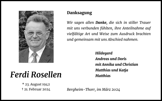 Anzeige von Ferdi Rosellen von Kölner Stadt-Anzeiger / Kölnische Rundschau / Express