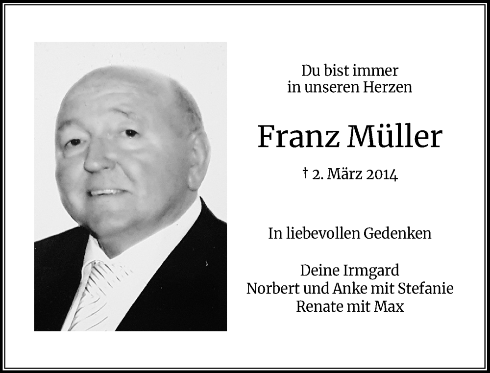  Traueranzeige für Franz Müller vom 18.07.2023 aus Kölner Stadt-Anzeiger / Kölnische Rundschau / Express