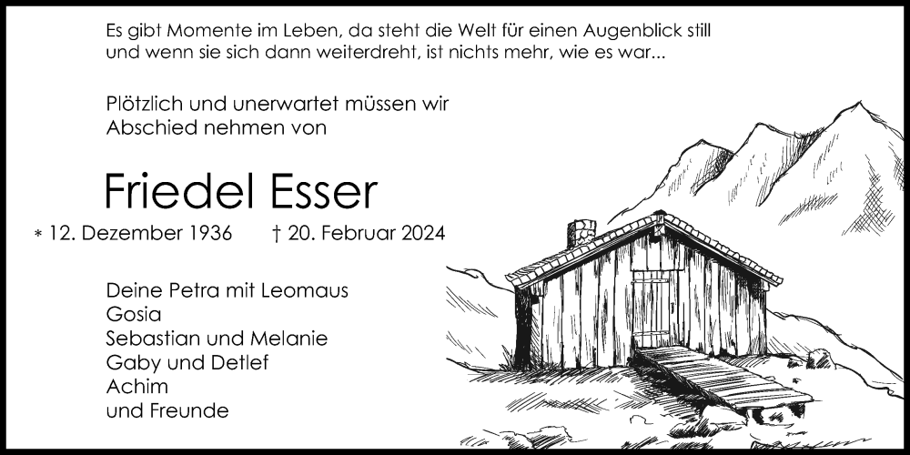  Traueranzeige für Friedel Esser vom 09.03.2024 aus Kölner Stadt-Anzeiger / Kölnische Rundschau / Express