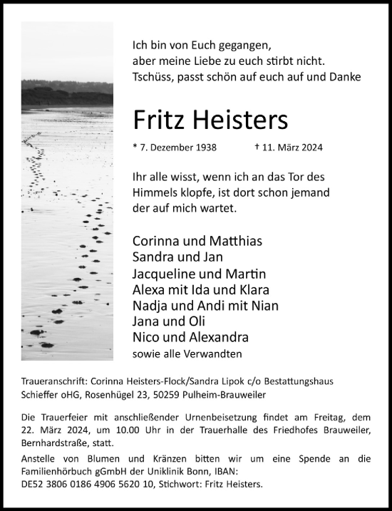 Anzeige von Fritz Heisters von  Wochenende 