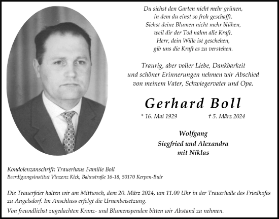 Anzeige von Gerhard Boll von  Werbepost 
