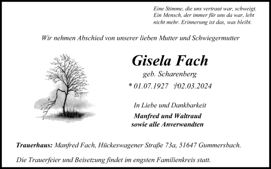 Anzeige von Gisela Fach von Kölner Stadt-Anzeiger / Kölnische Rundschau / Express