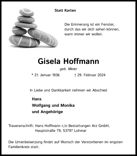 Anzeige von Gisela Hoffmann von Kölner Stadt-Anzeiger / Kölnische Rundschau / Express