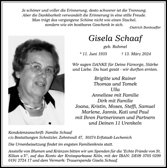 Anzeige von Gisela Schaaf von  Werbepost 