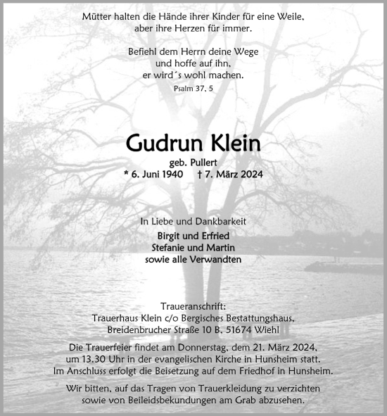 Anzeige von Gudrun Klein von  Anzeigen Echo 