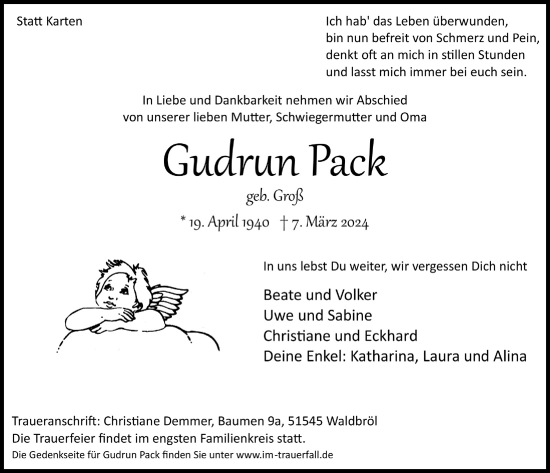 Anzeige von Gudrun Pack von  Lokalanzeiger 
