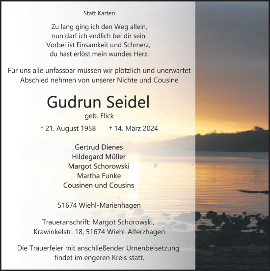 Anzeige von Gudrun Seidel von  Anzeigen Echo 