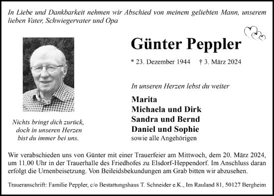 Anzeige von Günter Peppler von  Werbepost 