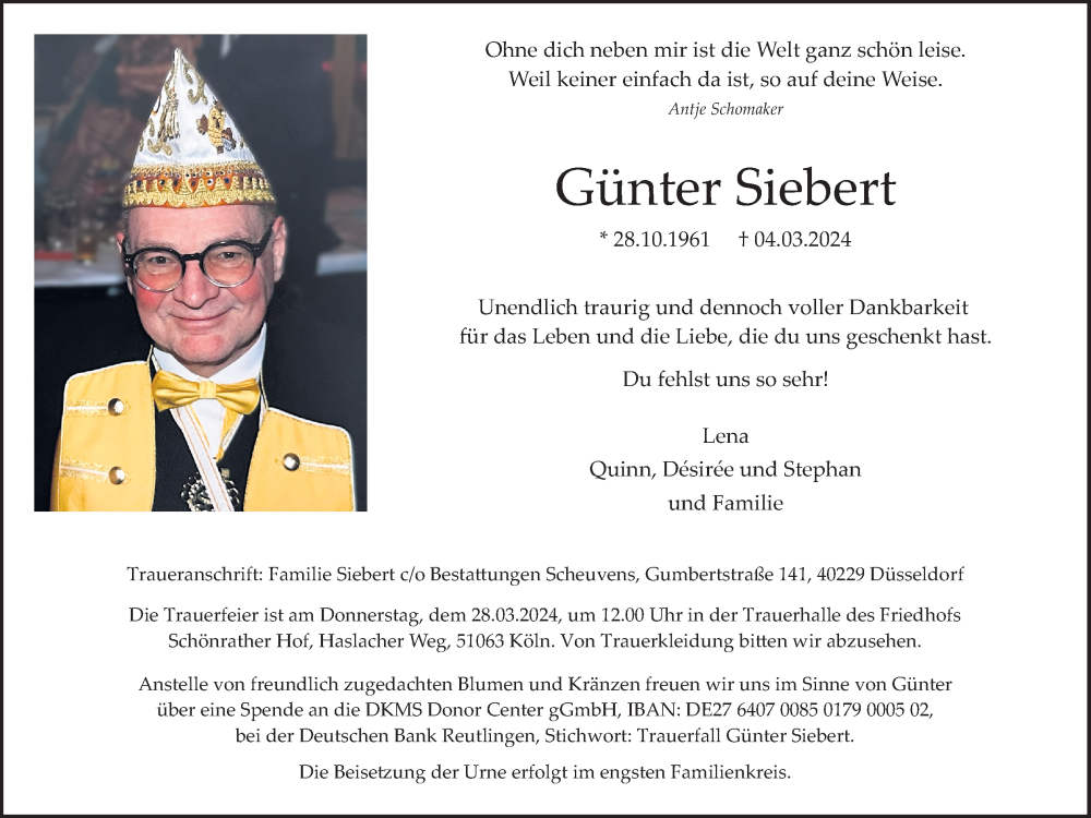  Traueranzeige für Günter Siebert vom 16.03.2024 aus Kölner Stadt-Anzeiger / Kölnische Rundschau / Express