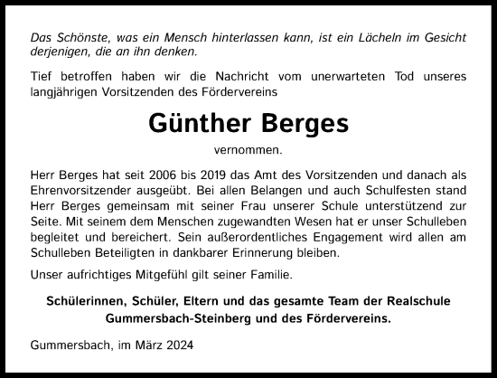 Anzeige von Günther Berges von Kölner Stadt-Anzeiger / Kölnische Rundschau / Express