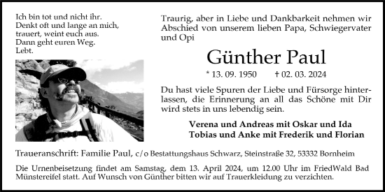 Anzeige von Günther Paul von  Schaufenster/Blickpunkt  Schlossbote/Werbekurier 
