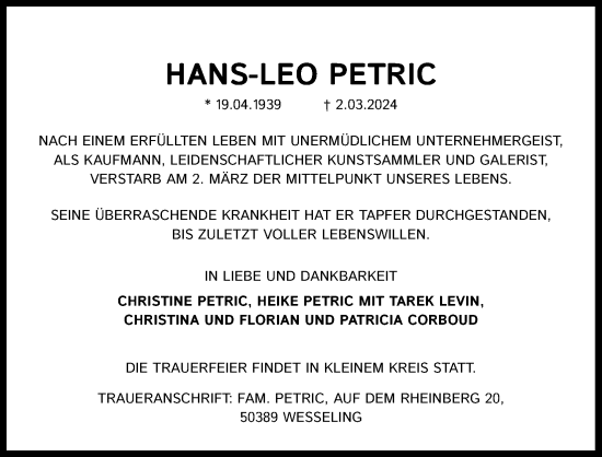 Anzeige von Hans-Leo Petric von Kölner Stadt-Anzeiger / Kölnische Rundschau / Express