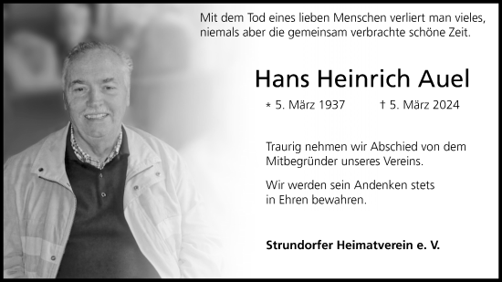 Anzeige von Hans Heinrich Auel von Kölner Stadt-Anzeiger / Kölnische Rundschau / Express