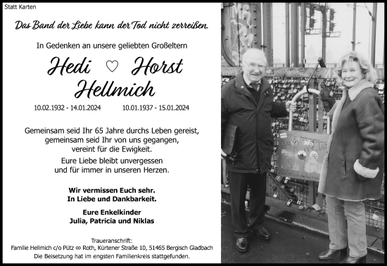 Anzeige von Hedi Hellmich von Kölner Stadt-Anzeiger / Kölnische Rundschau / Express