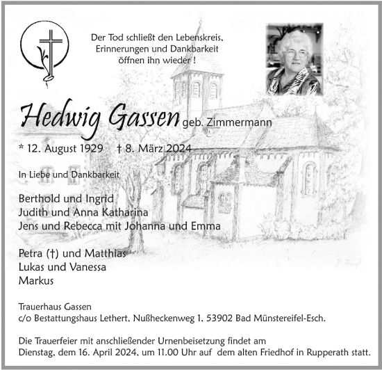 Anzeige von Hedwig Gassen von  Blickpunkt Euskirchen 
