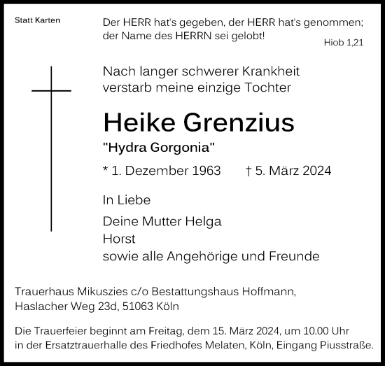 Anzeige von Heike Grenzius von Kölner Stadt-Anzeiger / Kölnische Rundschau / Express
