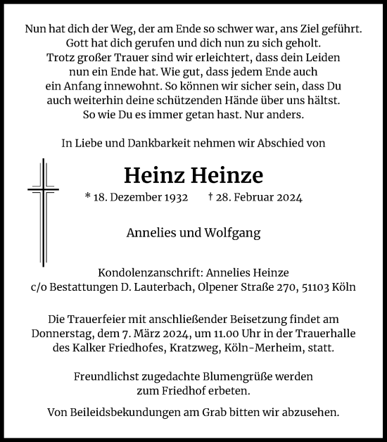 Anzeige von Heinz Heinze von Kölner Stadt-Anzeiger / Kölnische Rundschau / Express