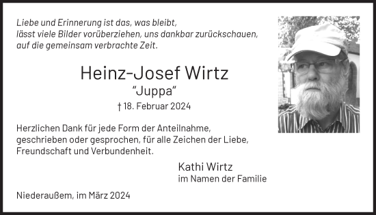 Anzeige von Heinz-Josef Wirtz von  Werbepost 