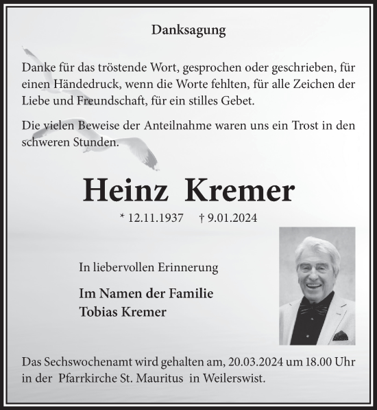 Anzeige von Heinz Kremer von  Blickpunkt Euskirchen 