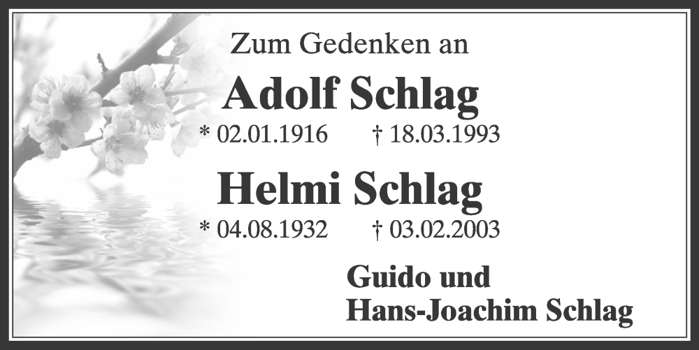  Traueranzeige für Helmi Schlag vom 18.07.2023 aus  Wochenende 