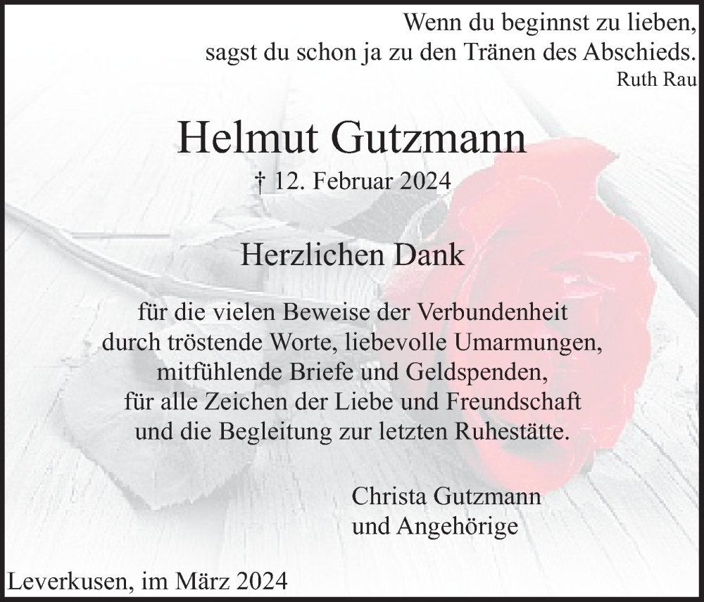 Traueranzeige für Helmut Gutzmann vom 23.03.2024 aus Kölner Stadt-Anzeiger / Kölnische Rundschau / Express