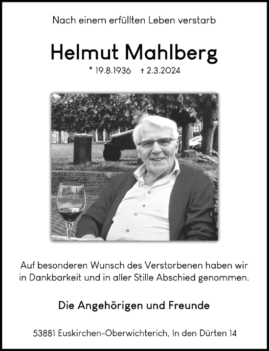 Anzeige von Helmut Mahlberg von  Blickpunkt Euskirchen 