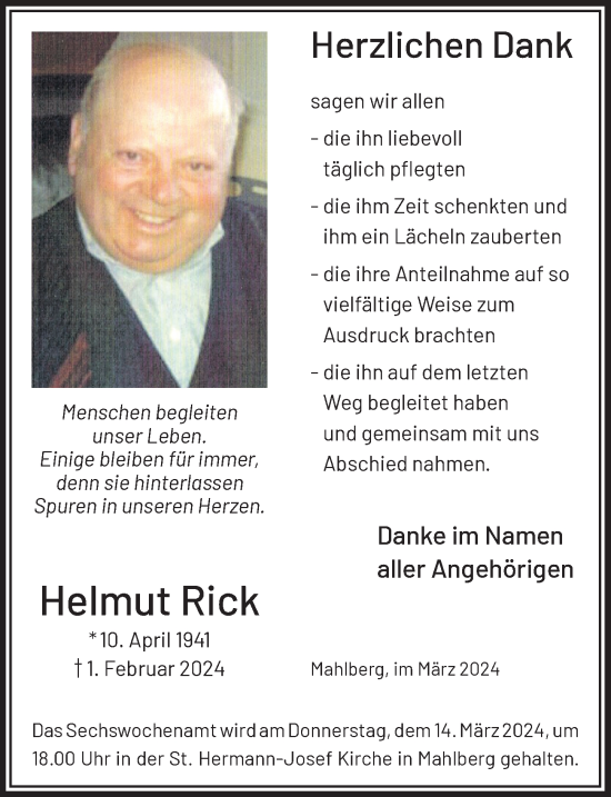 Anzeige von Helmut Rick von  Blickpunkt Euskirchen 