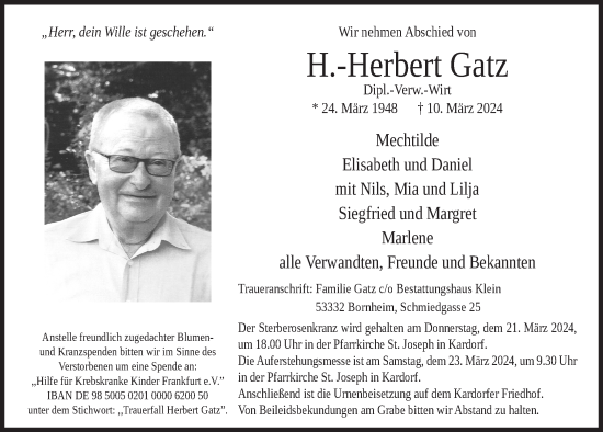 Anzeige von Herbert Gatz von  Schaufenster/Blickpunkt 