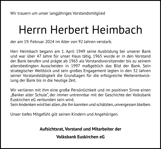 Anzeige von Herbert Heimbach von Kölner Stadt-Anzeiger / Kölnische Rundschau / Express