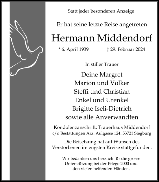 Anzeige von Hermann Middendorf von Kölner Stadt-Anzeiger / Kölnische Rundschau / Express