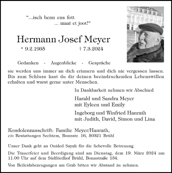 Anzeige von Hermann Josef Meyer von  Schlossbote/Werbekurier 