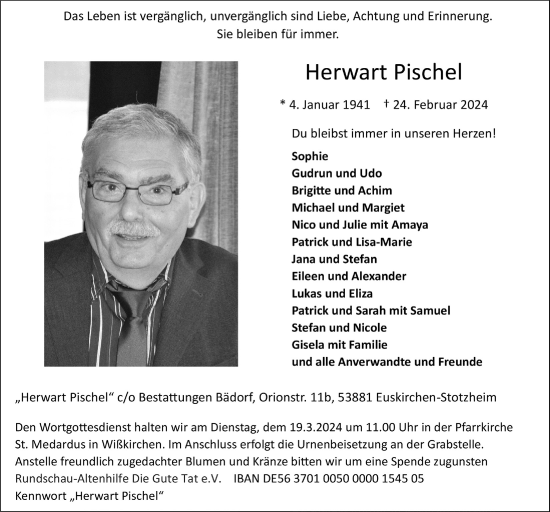 Anzeige von Herwart Pischel von  Blickpunkt Euskirchen 