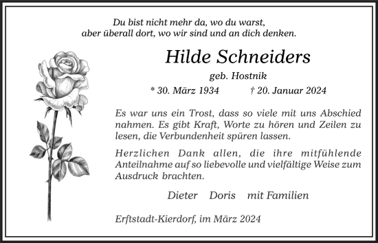 Anzeige von Hilde Schneiders von  Werbepost 