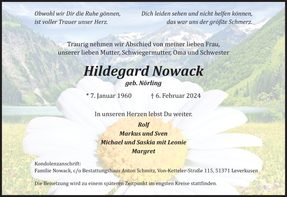  Traueranzeige für Hildegard Nowack vom 02.03.2024 aus Kölner Stadt-Anzeiger / Kölnische Rundschau / Express