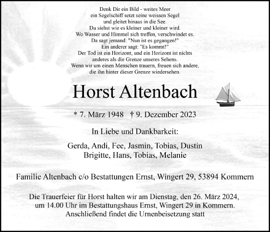 Anzeige von Horst Altenbach von  Blickpunkt Euskirchen 
