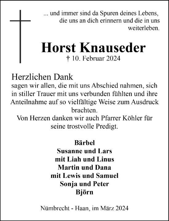 Anzeige von Horst Knauseder von  Lokalanzeiger 