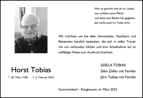 Anzeige von Horst Tobias von Kölner Stadt-Anzeiger / Kölnische Rundschau / Express