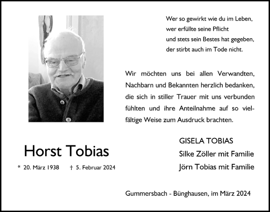 Anzeige von Horst Tobias von  Anzeigen Echo 