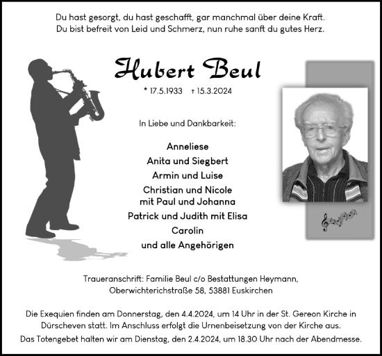 Anzeige von Hubert Beul von  Blickpunkt Euskirchen 