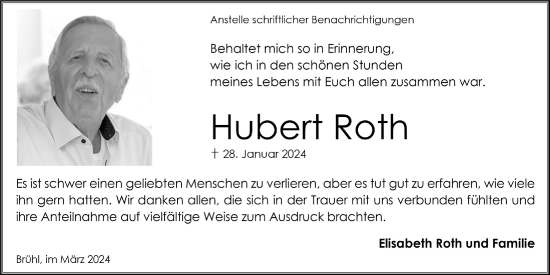 Anzeige von Hubert Roth von  Schlossbote/Werbekurier 