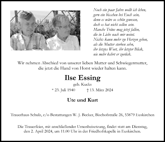 Anzeige von Ilse Essing von  Blickpunkt Euskirchen 