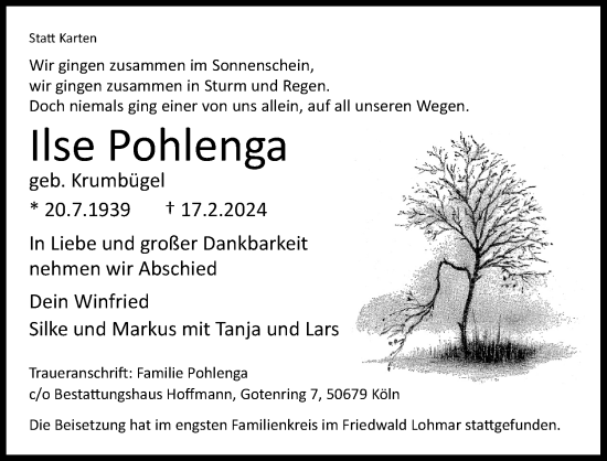 Anzeige von Ilse Pohlenga von Kölner Stadt-Anzeiger / Kölnische Rundschau / Express