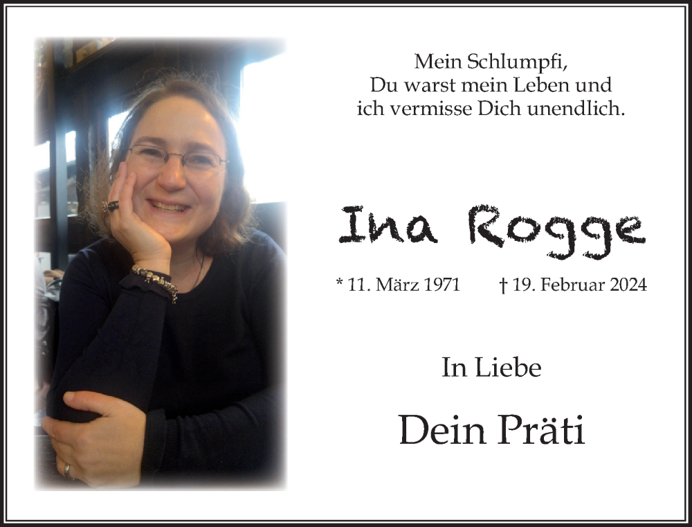  Traueranzeige für Ina Rogge vom 02.03.2024 aus Kölner Stadt-Anzeiger / Kölnische Rundschau / Express