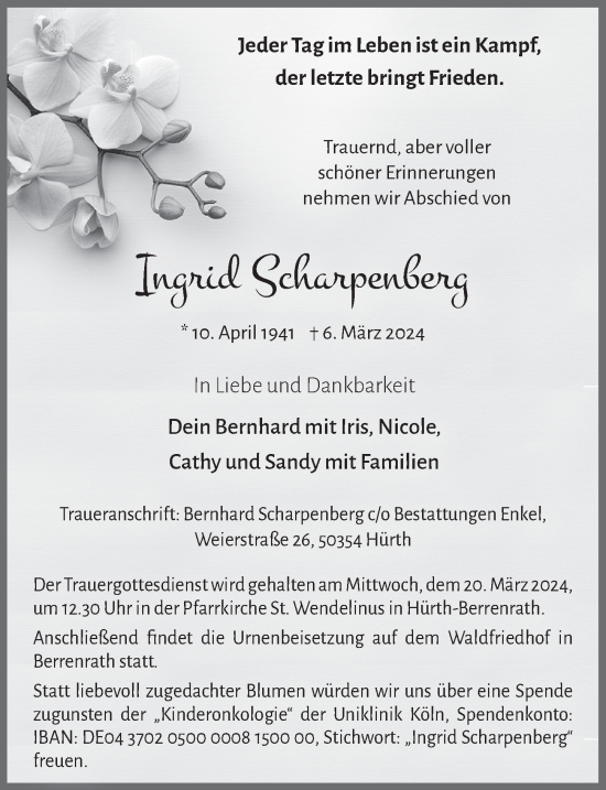 Anzeige von Ingrid Scharpenberg von  Wochenende 