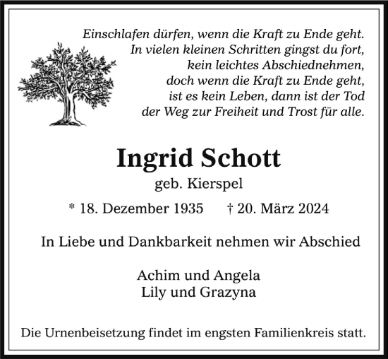 Anzeige von Ingrid Schott von  Werbepost 