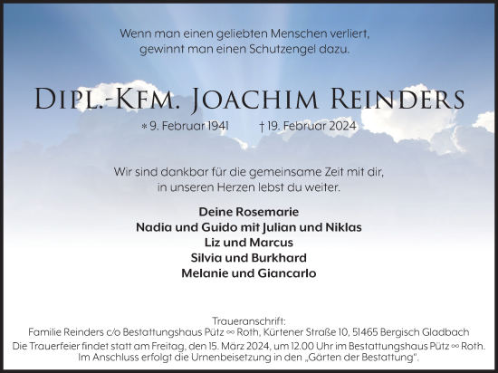 Anzeige von Joachim Reinders von Kölner Stadt-Anzeiger / Kölnische Rundschau / Express