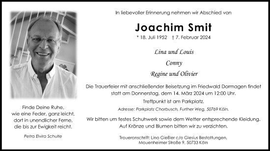 Anzeige von Joachim Smit von Kölner Stadt-Anzeiger / Kölnische Rundschau / Express