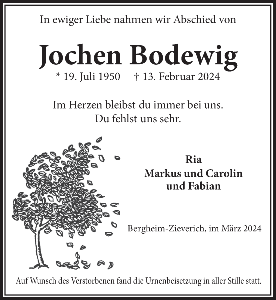 Anzeige von Jochen Bodewig von  Werbepost 